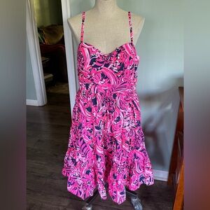 NWT Lilly Pulitzer Adalia Low Tide Navy Fit and Flare Cotton Dress Size 14